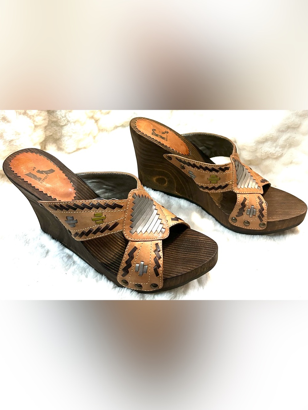 NEW Report Handcrafted  Brown Leather Wedge Sandals - Women’s size 8